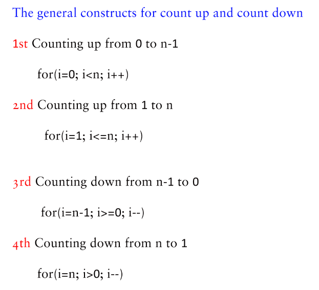 General Construct for loop in C