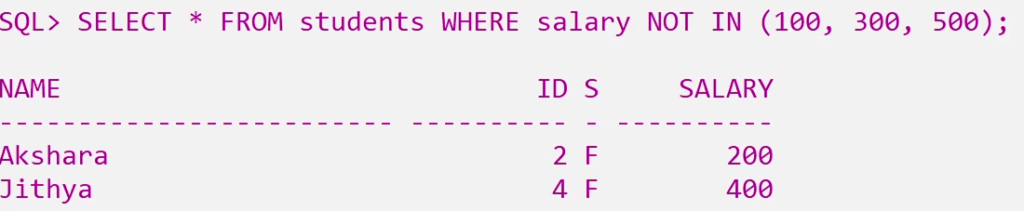 IN and NOT IN Operators in SQL 3