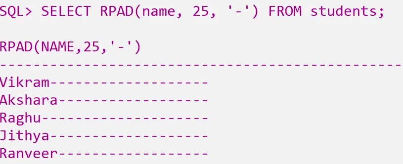 RPAD and LPAD in SQL 2