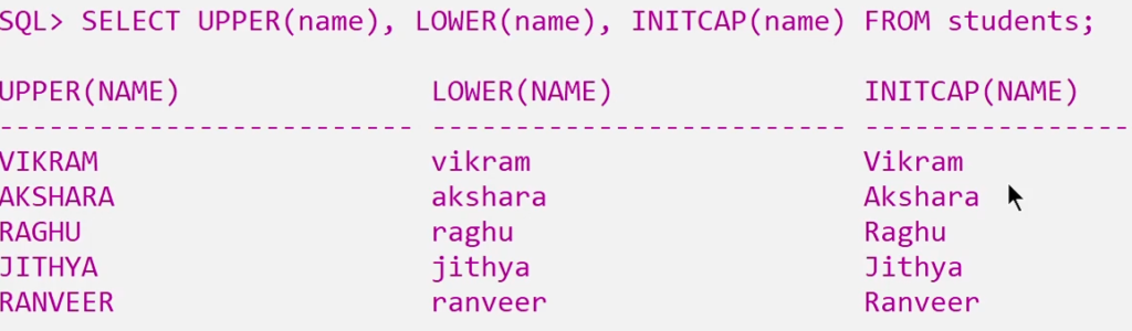 UPPER LOWER INITCAP in SQL 2