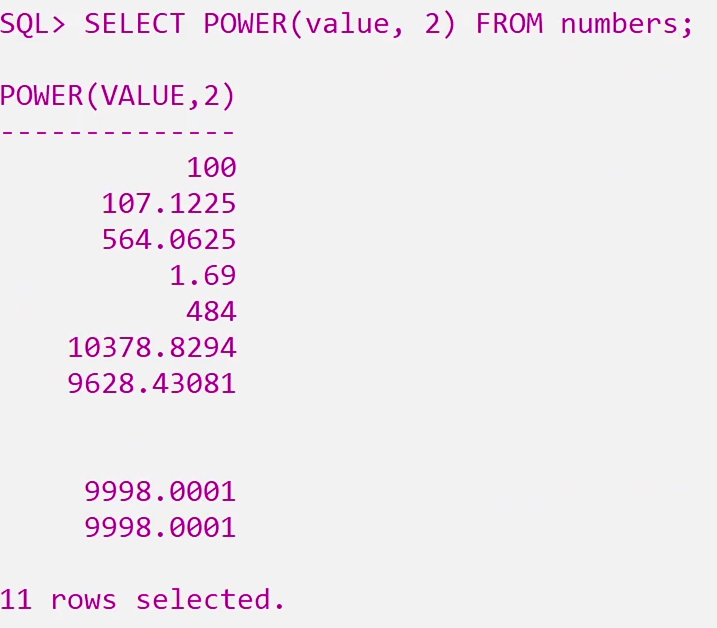 MOD POWER SQRT functions in SQL 3