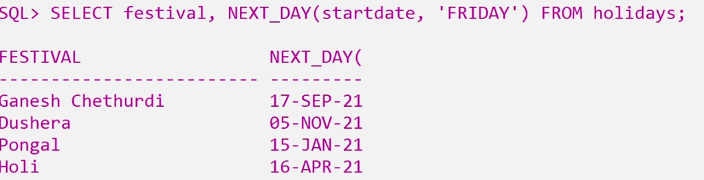 NEXT_DAY LAST_DAY MONTHS_BETWEEN Functions in SQL 2