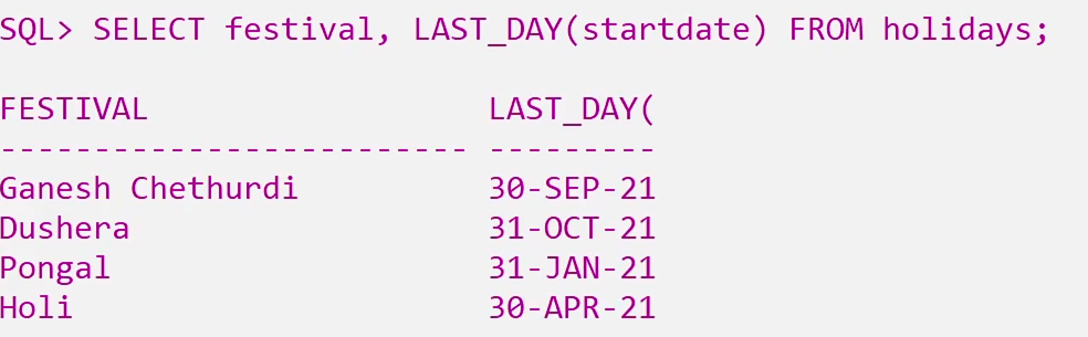 NEXT_DAY LAST_DAY MONTHS_BETWEEN Functions in SQL 3